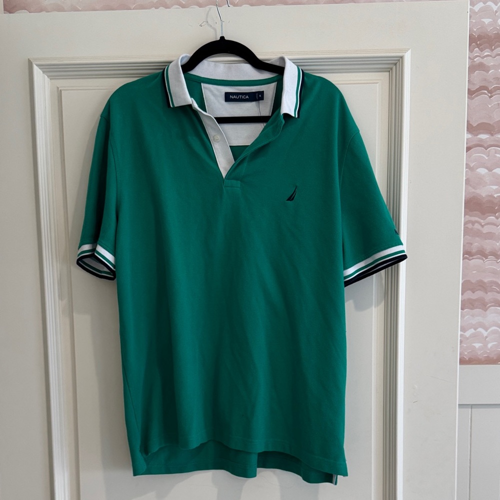 Nautica Men's Polo Shirt in Teal with White Accents
